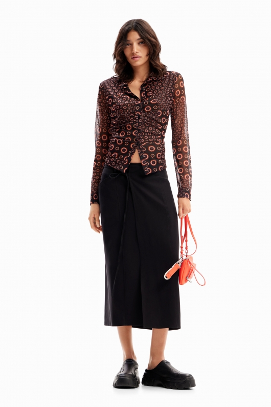Cămașă slim din tulle multicolor cu imprimeu geometric