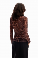 Cămașă slim din tulle multicolor cu imprimeu geometric