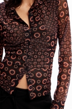 Cămașă slim din tulle multicolor cu imprimeu geometric