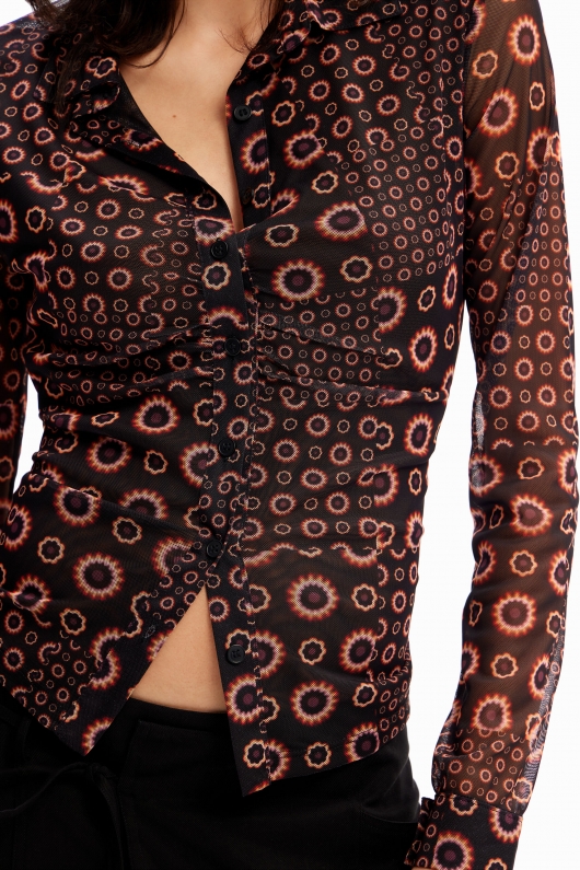 Cămașă slim din tulle multicolor cu imprimeu geometric