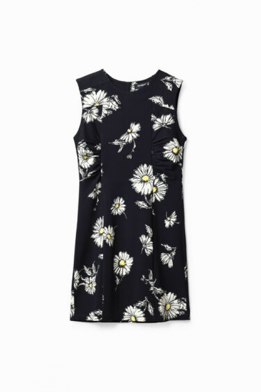 Rochie mini neagră mulată cu margarete