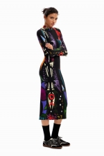 Rochie midi mulată multicoloră cu imprimeu geometric