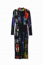 Rochie midi mulată multicoloră cu imprimeu geometric
