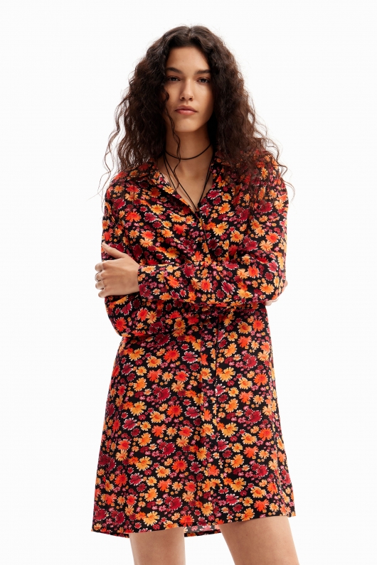 Rochie scurtă cămașă cu imprimeu floral multicolor