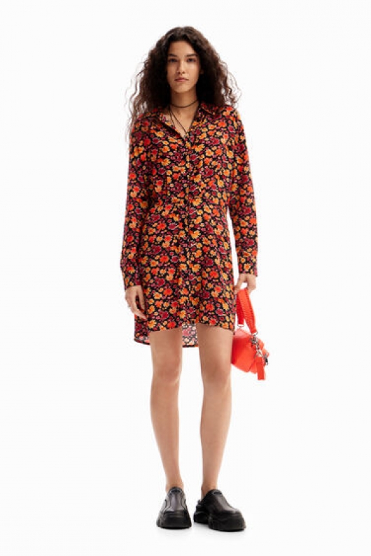 Rochie scurtă cămașă cu imprimeu floral multicolor