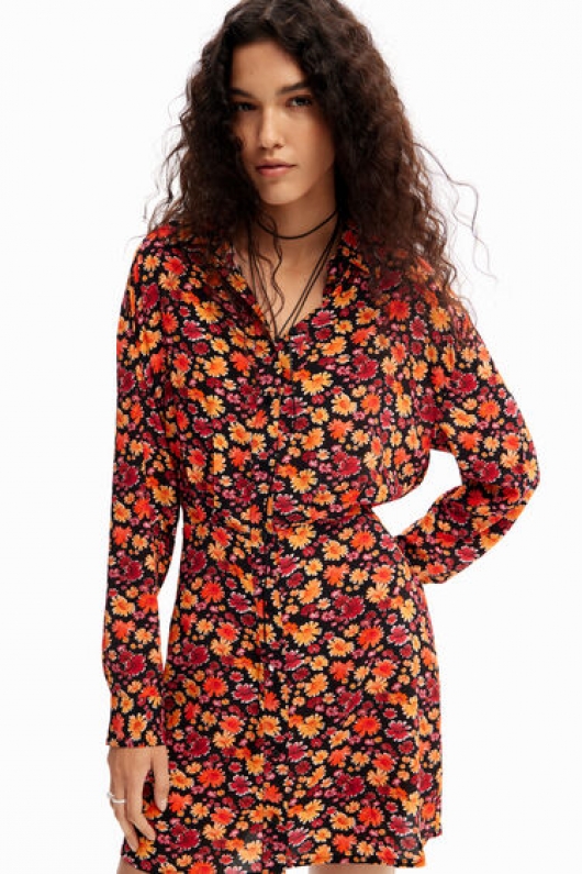 Rochie scurtă cămașă cu imprimeu floral multicolor