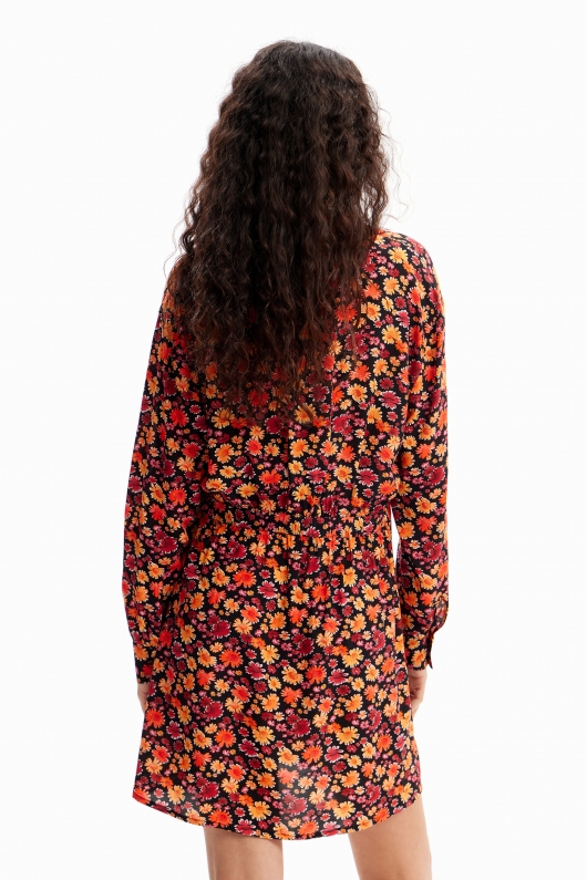 Rochie scurtă cămașă cu imprimeu floral multicolor