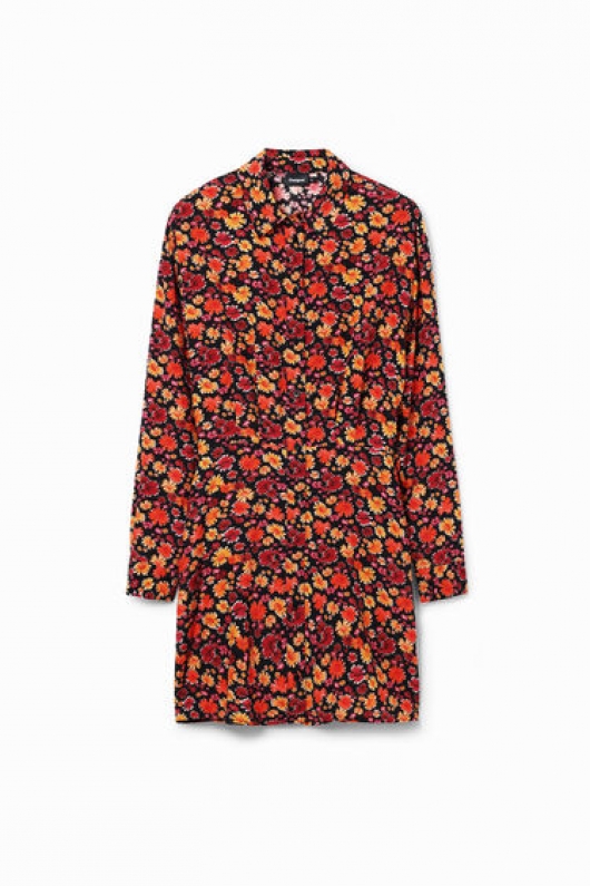 Rochie scurtă cămașă cu imprimeu floral multicolor