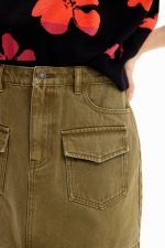 Fustă mini kaki din denim cu buzunare frontale