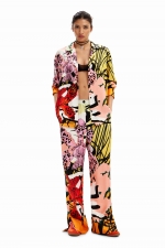 Pantaloni drepți cu imprimeu floral multicolor