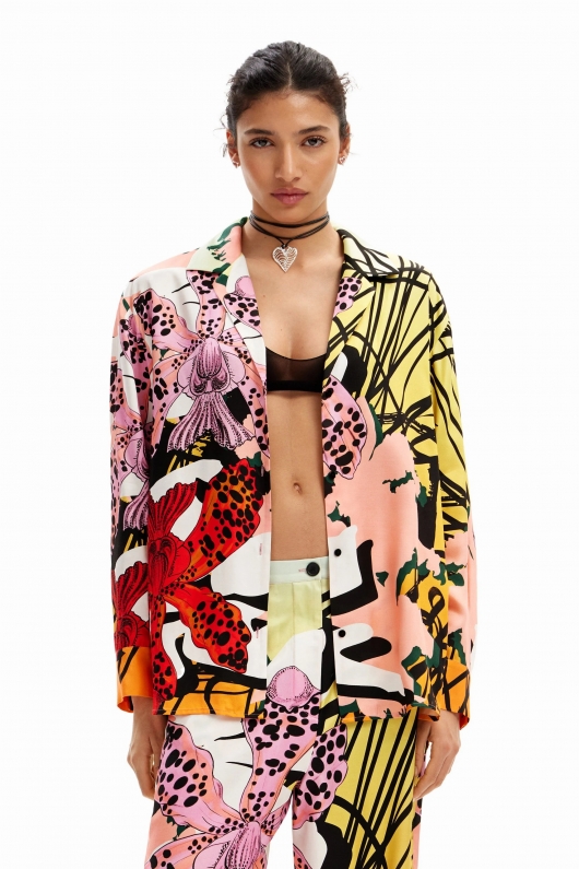 Pantaloni drepți cu imprimeu floral multicolor