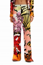 Pantaloni drepți cu imprimeu floral multicolor
