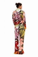 Pantaloni drepți cu imprimeu floral multicolor