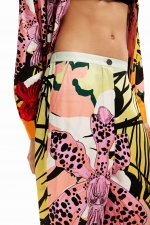 Pantaloni drepți cu imprimeu floral multicolor