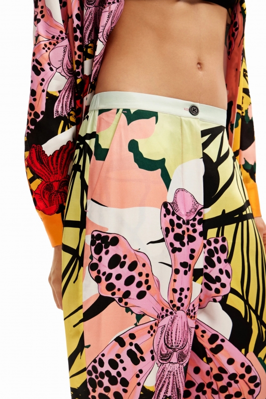 Pantaloni drepți cu imprimeu floral multicolor