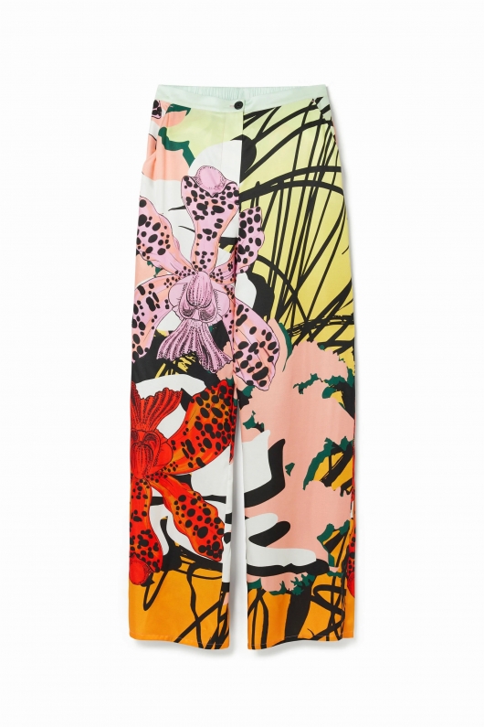 Pantaloni drepți cu imprimeu floral multicolor