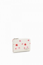 Portofel mic crem cu print floral și fermoar