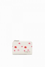 Portofel mic crem cu print floral și fermoar