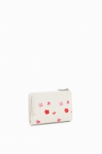 Portofel mic crem cu print floral și fermoar