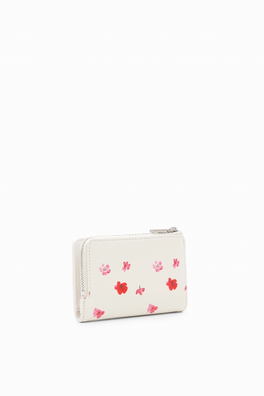 Portofel mic crem cu print floral și fermoar