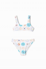 Costum de baie 2 piese cu imprimeu geometric multicolor