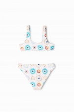 Costum de baie 2 piese cu imprimeu geometric multicolor
