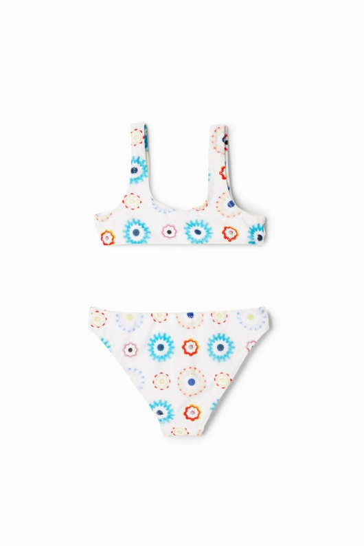 Costum de baie 2 piese cu imprimeu geometric multicolor