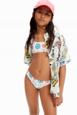 Costum de baie 2 piese cu imprimeu geometric multicolor