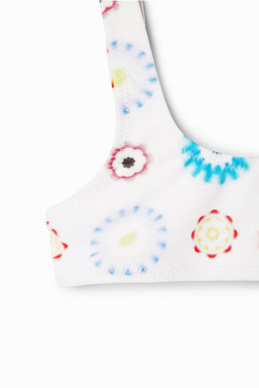 Costum de baie 2 piese cu imprimeu geometric multicolor