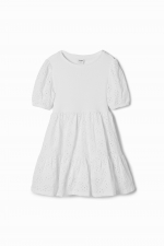 Rochie albă scurtă cu broderie și mâneci bufante