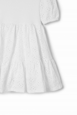 Rochie albă scurtă cu broderie și mâneci bufante