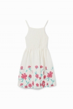 Rochie scurtă albă cu bretele și broderie florală