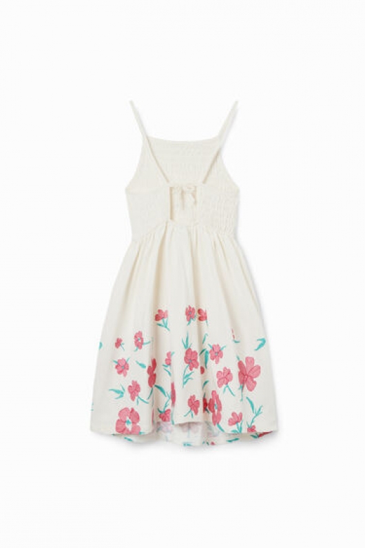 Rochie scurtă albă cu bretele și broderie florală
