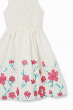 Rochie scurtă albă cu bretele și broderie florală
