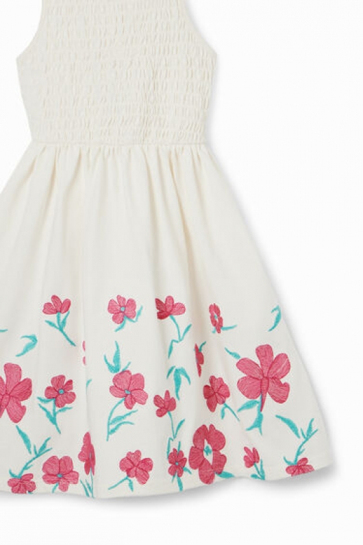 Rochie scurtă albă cu bretele și broderie florală