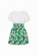 Rochie albă scurtă cu print floral verde