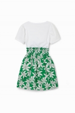 Rochie albă scurtă cu print floral verde