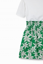Rochie albă scurtă cu print floral verde