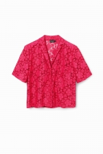 Cămașă fucsia din dantelă florală cu nasturi