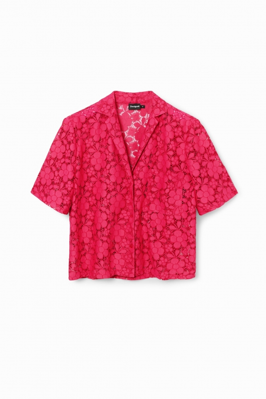Cămașă fucsia din dantelă florală cu nasturi
