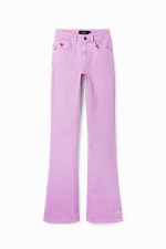 Pantaloni denim lila skinny evazați satinati