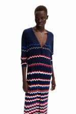 Cardigan lung navy cu design ondulat lucios