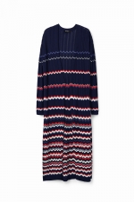 Cardigan lung navy cu design ondulat lucios