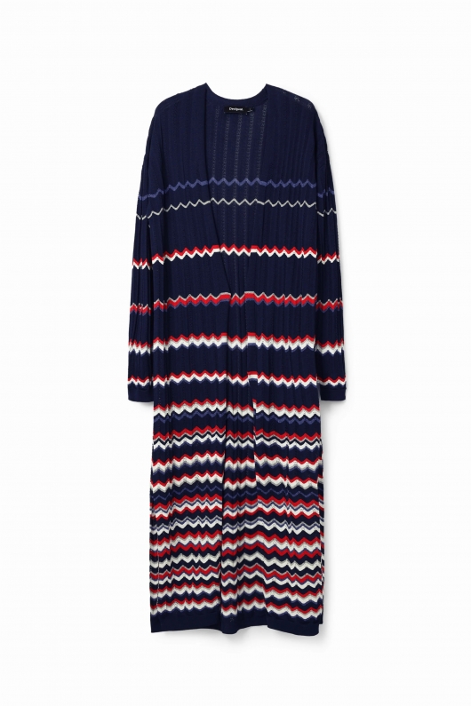 Cardigan lung navy cu design ondulat lucios