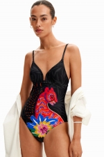 Costum de baie întreg cu imprimeu tropical