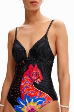 Costum de baie întreg cu imprimeu tropical