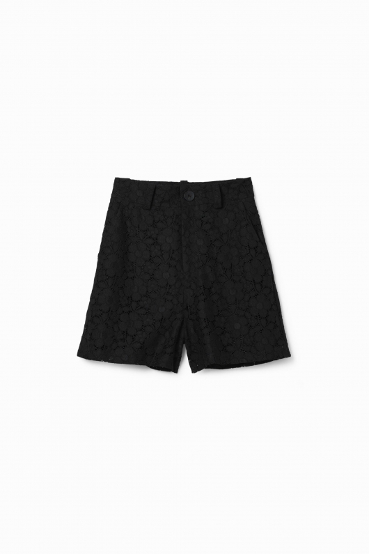 Pantaloni scurți negri din dantelă cu talie înaltă