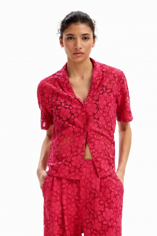 Pantaloni fucsia din dantelă florală casual