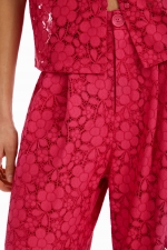 Pantaloni fucsia din dantelă florală casual