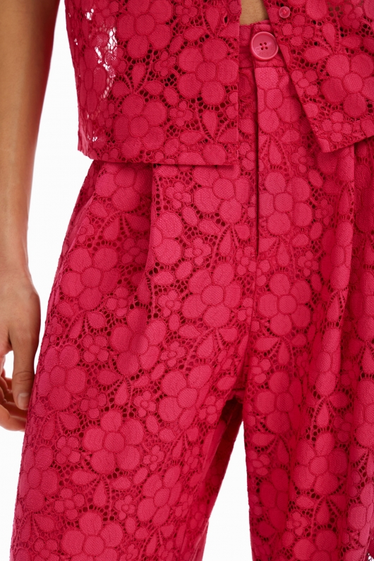 Pantaloni fucsia din dantelă florală casual